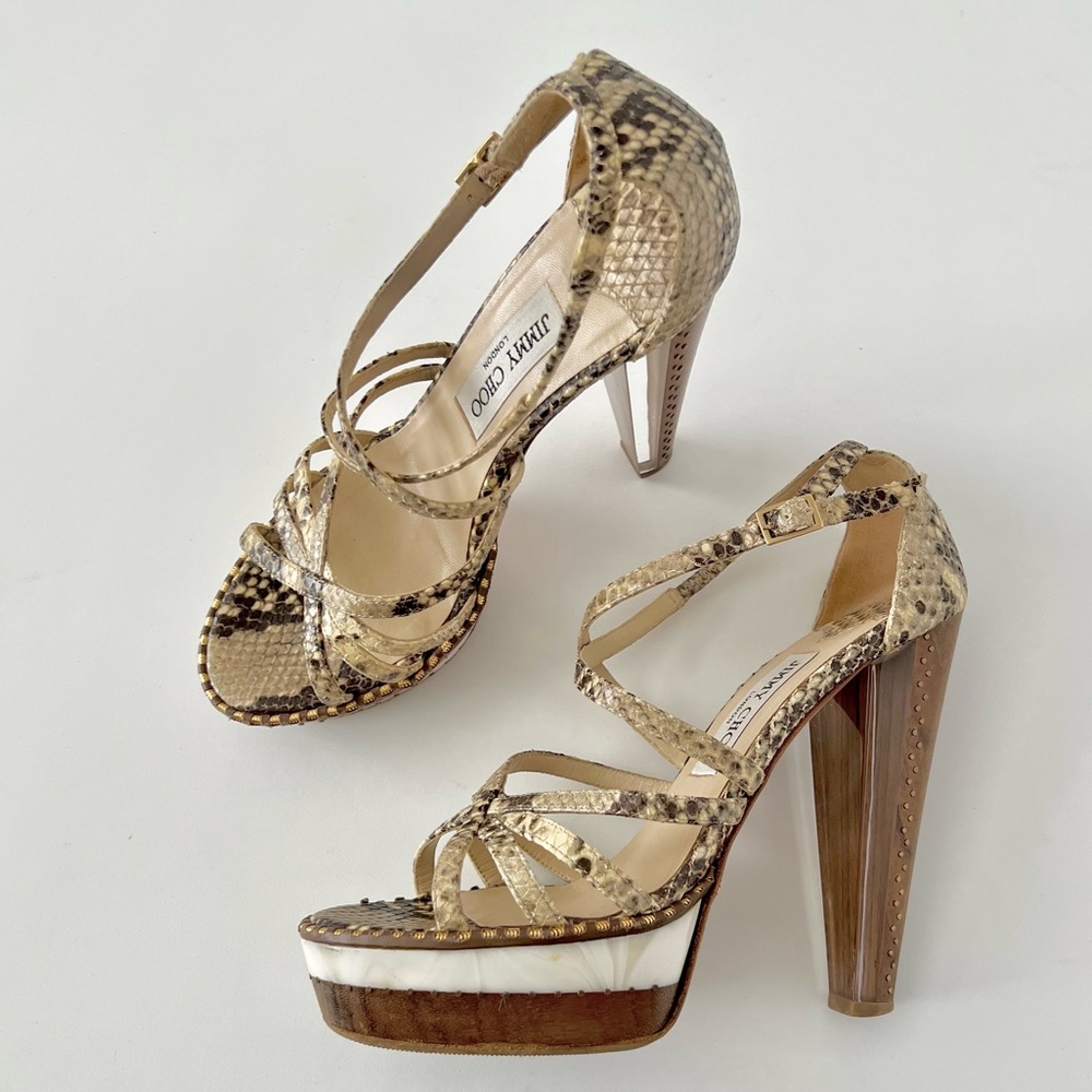 JIMMY CHOO | Zena Platform Clear Stiletto Heel Python Snake Size EU 38 US 8